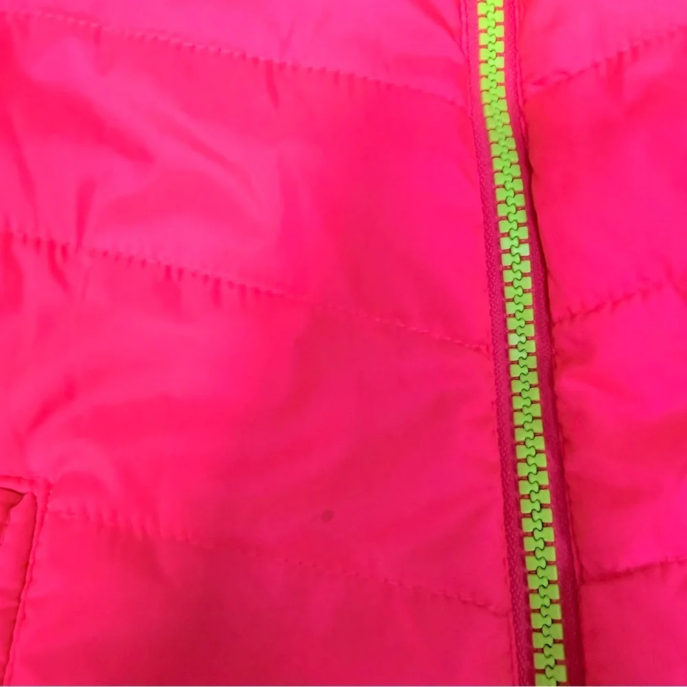 Champion Kids Bright Pink & Gray Puffer Jacket with Neon Yellow Lining 2T girls
